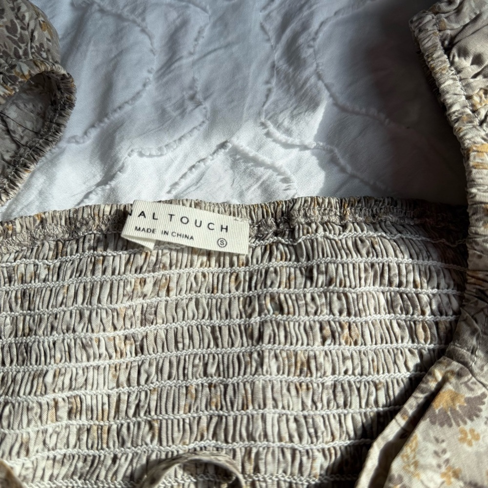 Final Touch Floral Paisley Beige Tan Dress Mid Sleeve Cinched - Picture 7 of 7